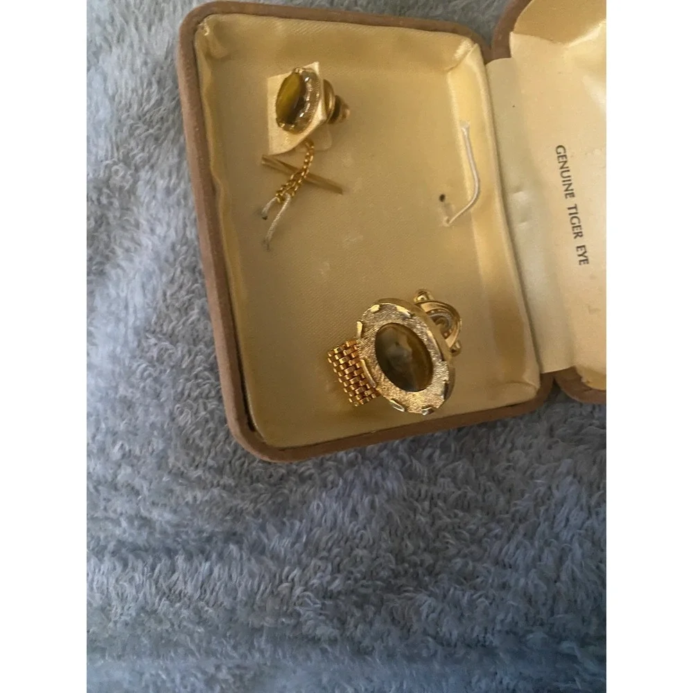 Vtg Tradition Executive Collection Tiger's Eye Cufflinks With Tie Pin